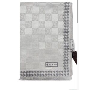 NWT Vakko Cotton Silk Silver Blue Scarf Shawl Houndstooth Trim Logo Preppy‎